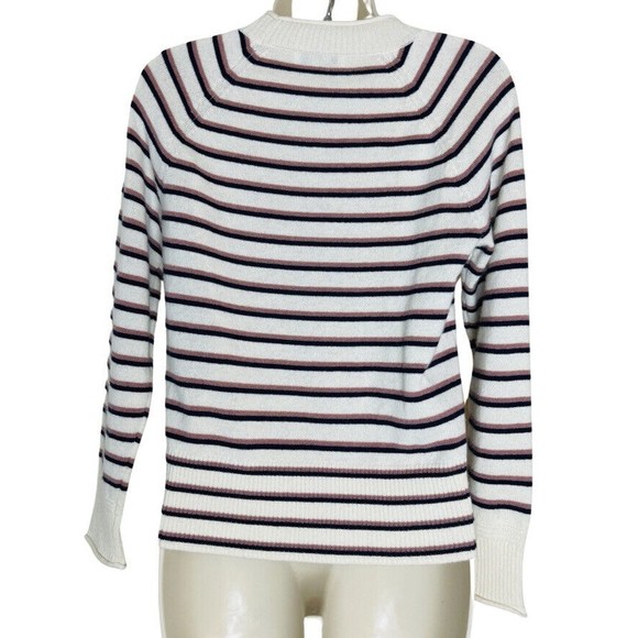 Madewell Women's Size S The good Cashmere Roll Trim Pullover Sweater Striped - Picture 5 of 9
